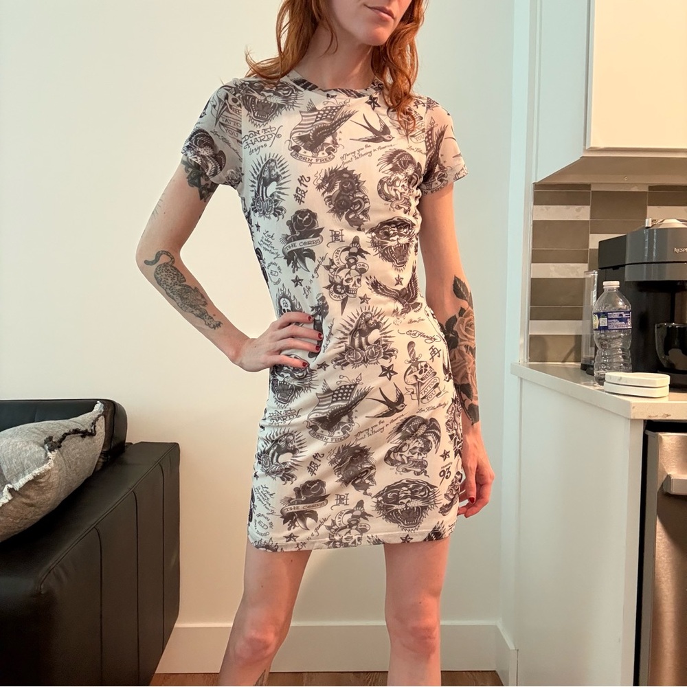 Ed Hardy Monochrome Tattoo Art Mini Dress